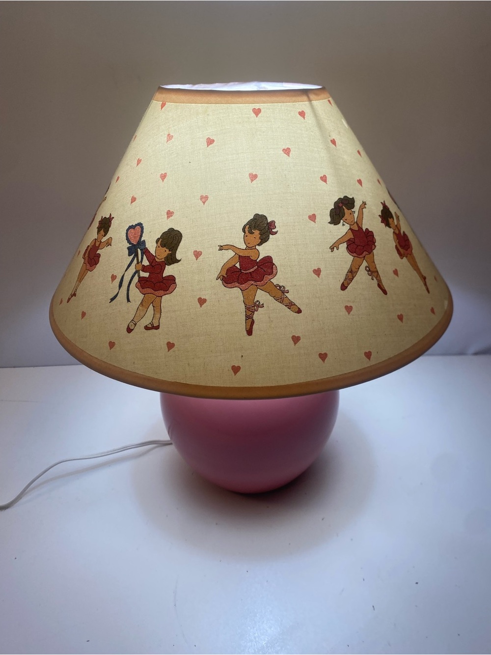 Vintage 1990s Ballerina Shade Pink Ball Lamp 15” Height